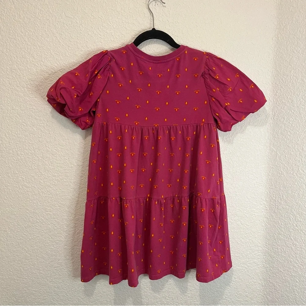 Disney Encanto Puff Short Sleeve Pink Graphic Tiered Dress Girls Youth Size L